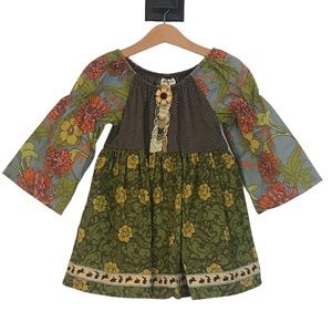 Matilda Jane Girls Calico Peasant Top Size 6 Wooden Flower Button Bunnies EUC